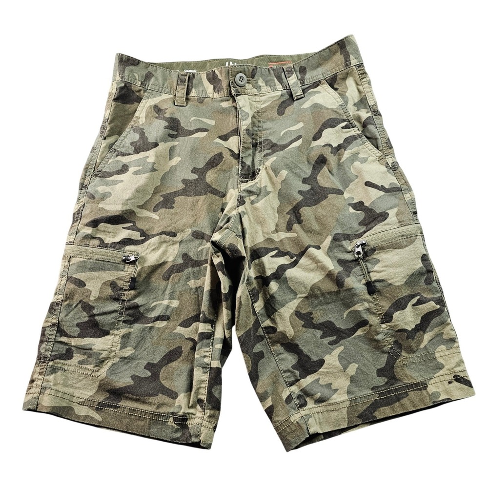 Urban Pipeline Cargo Shorts Mens 29 Green Camo Zip Pocket SuperFlex Hits at Knee